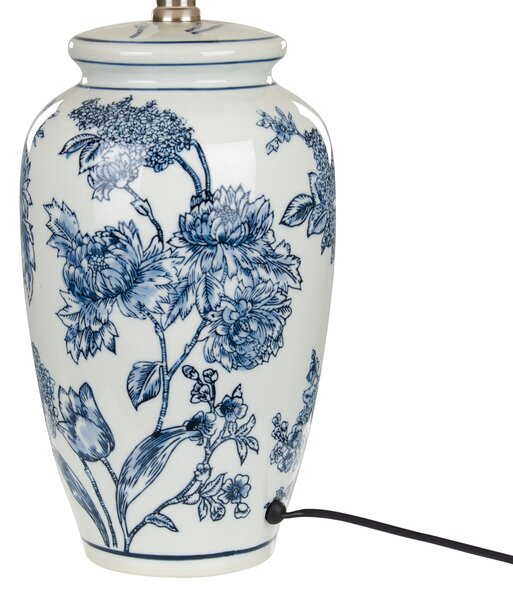 Stolná lampa biela a modrá porcelánový podstavec ľanové tienidlo 54 cm moderný štýl obývacia izba spálňa