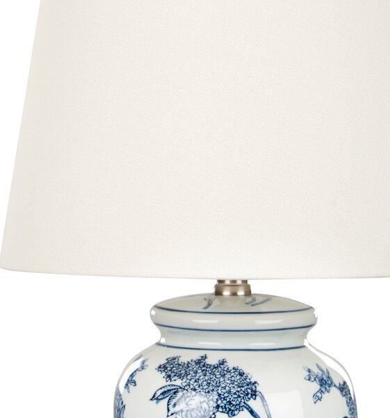 Stolná lampa biela a modrá porcelánový podstavec ľanové tienidlo 54 cm moderný štýl obývacia izba spálňa