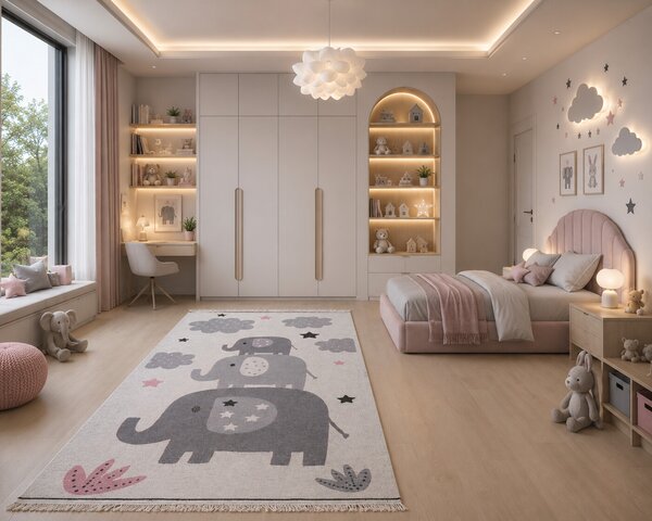 Praktik home , TRHÁK: Detský kusový koberec Natur Slony, 80x150, šedá, detská izba