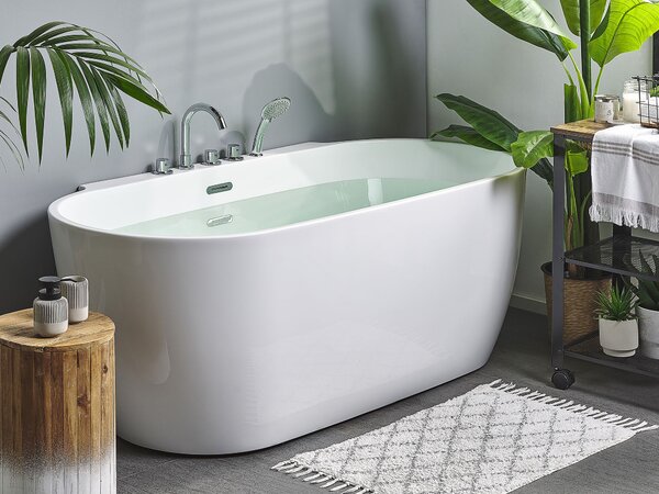 Voľne stojaca vaňa biela akrylát 170 x 80 cm oválny tvar pre 1 osobu moderný štýl kúpeľňa