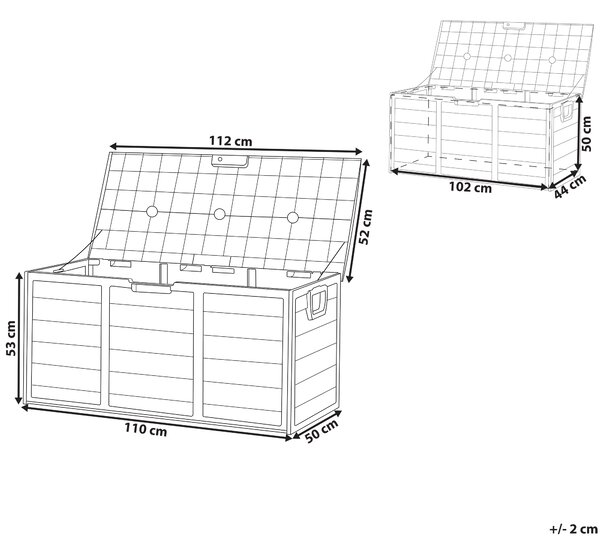 Záhradný úložný box sivý plast 112 x 50 cm s držadlami na kolieskach na vonkajšie náradie exteriér