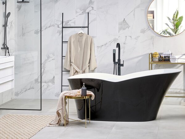 Voľne stojaca vaňa čierna lesklá sanitárny akrylát 170 x 80 cm pre jednu osobu oválna moderný minimalistický dizajn