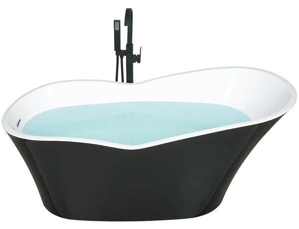 Voľne stojaca vaňa čierna lesklá sanitárny akrylát 170 x 80 cm pre jednu osobu oválna moderný minimalistický dizajn