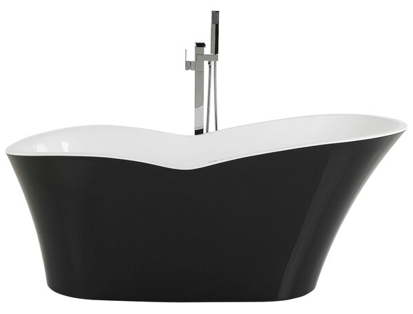 Voľne stojaca vaňa čierna lesklá sanitárny akrylát 170 x 80 cm pre jednu osobu oválna moderný minimalistický dizajn
