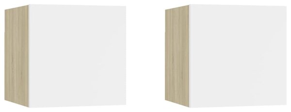 Nočné stolíky 2 ks, biela+sonoma 30,5x30x30cm, kompozitné drevo