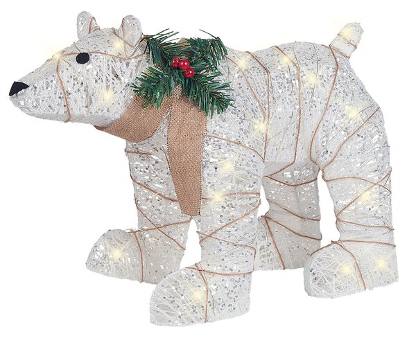 Vonkajšia dekorácia biely kovový rám bavlna s LED svetlami vianočná dekorácia medveď