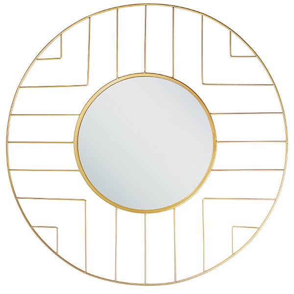 Nástenné zrkadlo zlaté sklo a kov okrúhle ø 60 cm s geometrickým rámom dekorácie na stenu dekorácie obývacia izba spálňa izba pre mládež