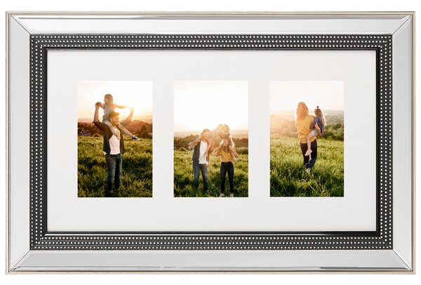 Fotorámik strieborný so zrkadlovým efektom 51 x 32 cm na 3 fotografie s rozmermi 14 x 9 cm