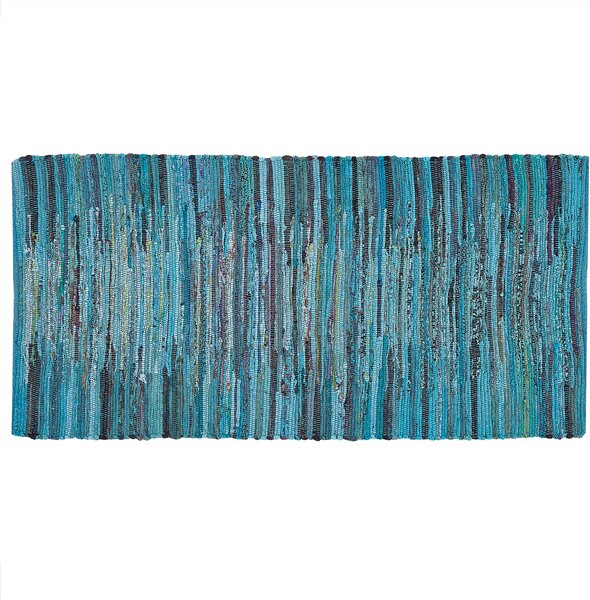Koberec modrý tyrkysový pruhovaný bavlnený 80 x 150 cm obdĺžnikový ručne tkaný