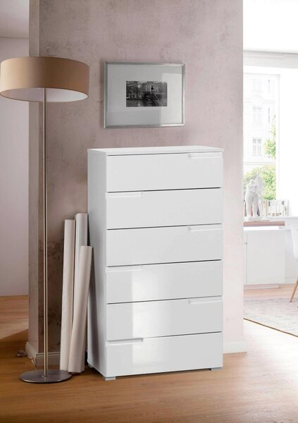 KOMODA, biela, biela s vysokým leskom, 65/117,6/40 cm Xora - Komody