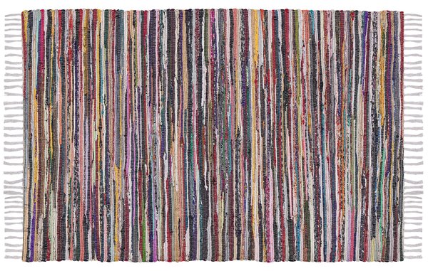 Koberec svetlý viacfarebný bavlnený 160 x 230 cm pruhovaný so strapcami obdĺžnikový ručne vyrobený boho eklektický