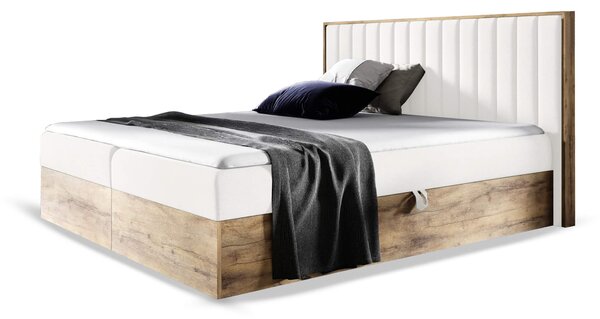 Wilsondo Čalúnená boxspring manželská posteľ WOOD 4 s úložným priestorom - biela Paros Rozmer: 140x200
