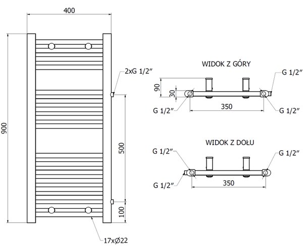 Mexen Mars, vykurovacie teleso 900 x 400 mm, 309 W, bočné pravé a spodné pripojenie, biela, W110-0900-400-00-20-S