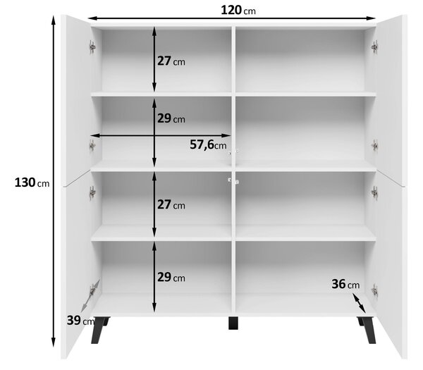 VYSOKÁ KOMODA, biela, 120/128/39 cm P & B - Online Only drobný nábytok, Online Only