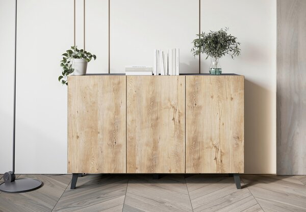 ŠIROKÁ KOMODA, antracitová, farba duba košíčkatého, 120/76/39 cm P & B - Online Only drobný nábytok, Online Only