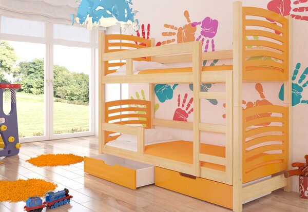 Detská poschodová posteľ OSINA, 180x75, sosna/oranžová