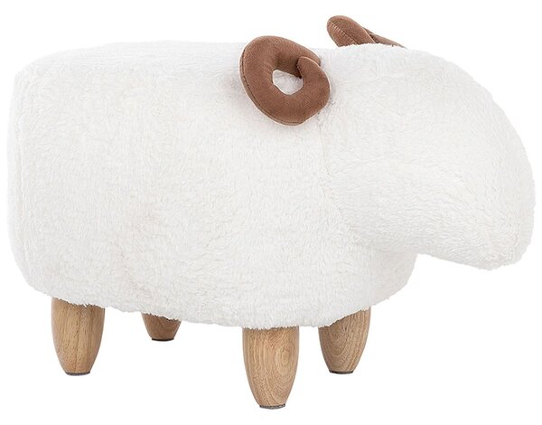Detská taburetka so zvieratkom ovečka biela polyesterová látka čalúnená s drevenými nohami detská podnožka