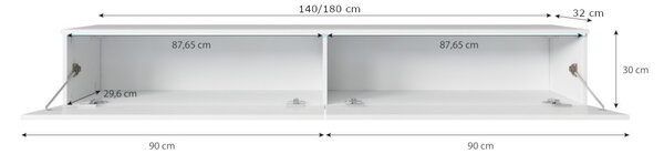 TV stolík CERIEE 180 - biely / biely lesklý