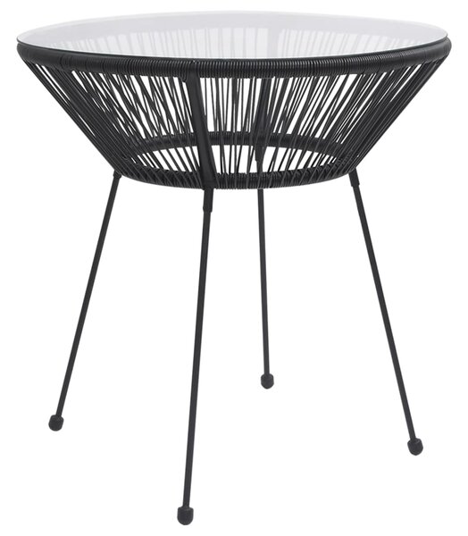Záhradný jedálenský stôl čierny Ø70x74 cm sklo a ratan