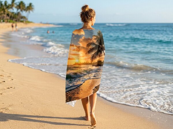 Rýchloschnúca plážová osuška SUNSETA farebná 70 x 140 cm, 100% mikrovlákno