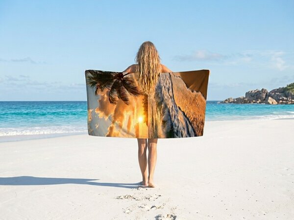 Rýchloschnúca plážová osuška SUNSETA farebná 70 x 140 cm, 100% mikrovlákno