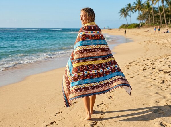 Rýchloschnúca XXL plážová osuška AZTECA farebná 150 x 210 cm, 100% mikrovlákno
