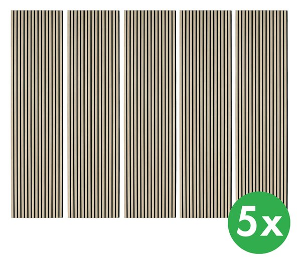 Drevený akustický panel, 2400 x 600 mm, B2BP006, balenie 5 ks, dub morený