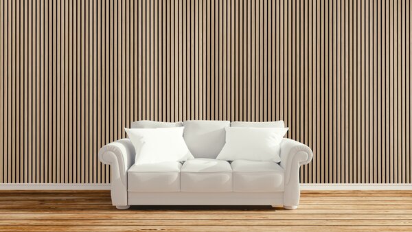 Drevený akustický panel, 2400 x 600 mm, B2BP006, balenie 5 ks, dub morený