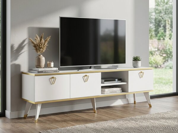 TV stolík CAROL 160 cm, biela/zlatá