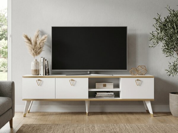 TV stolík CAROL 160 cm, biela/zlatá
