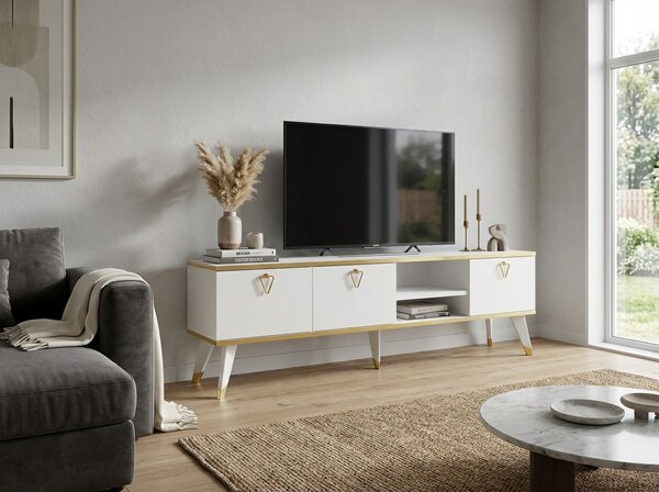 TV stolík CAROL 160 cm, biela/zlatá