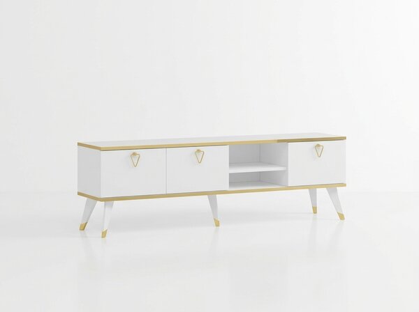 TV stolík CAROL 160 cm, biela/zlatá