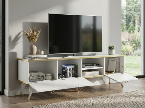 TV stolík CAROL 160 cm, biela/zlatá
