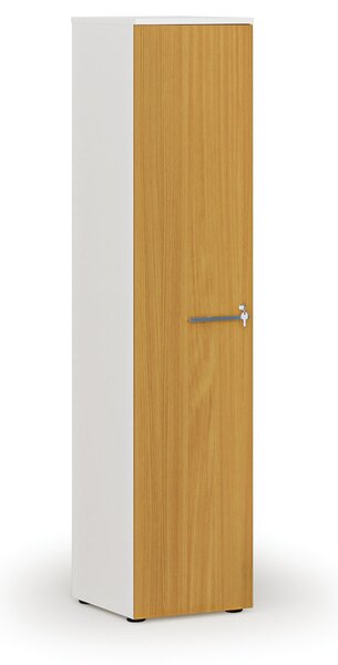 Úzka kancelárska skriňa PRIMO WHITE, 400 x 420 x 1781 mm, biela/buk