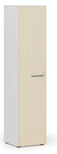 Úzka kancelárska skriňa PRIMO WHITE, 400 x 420 x 1781 mm, biela/breza