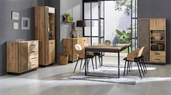 Rozkladací jedálenský stôl Lamelo 160-240x90 - dub wotan/čierna