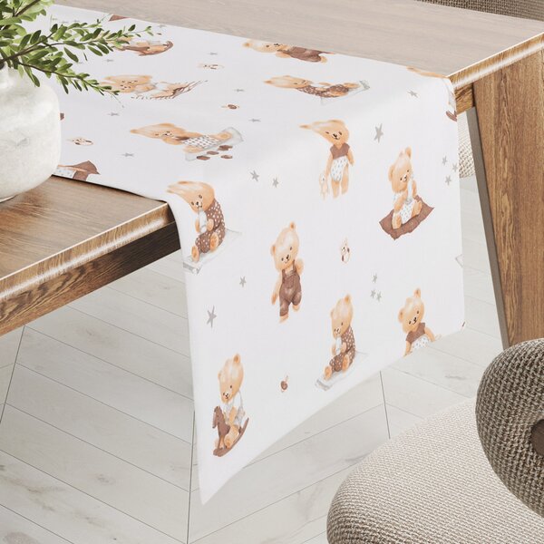 Biante Detský bavlnený behúň na stôl Sandra SA-732 Medvedie bábätká na bielom 20x120 cm