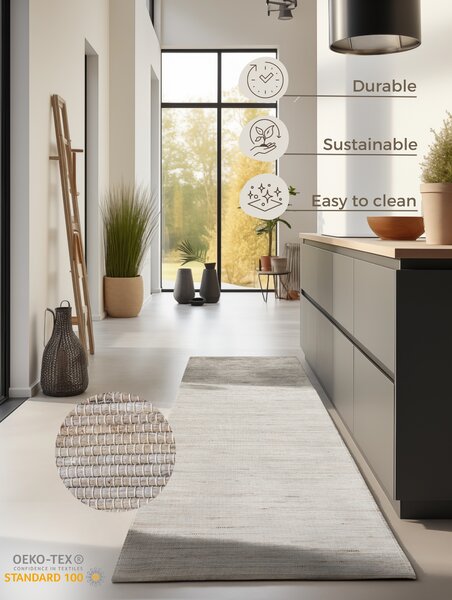 Hanse Home , Behúň Handloom 105962 Dhaka Grey Brown, 80x200, béžová, chodba / predsieň