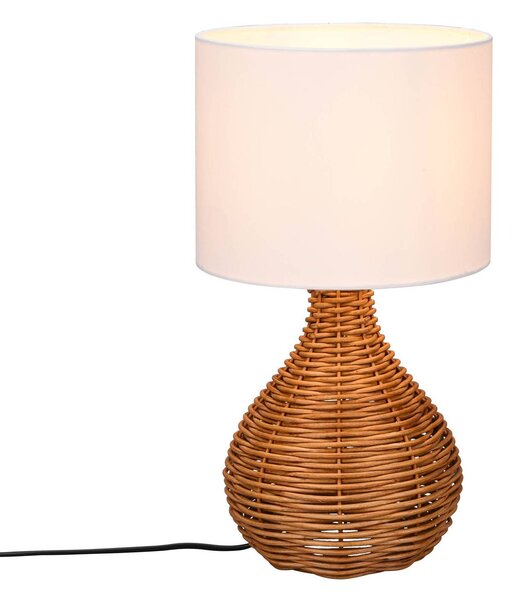 Stolová lampa Sprout, ratan textil, biela/prírodná