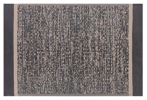 Koberec čierno-béžový polypropylén 160x230 cm vonkajšia a vnútorná rohožka s moderným vzorom, obdĺžnikový, krátky vlas, záhradné vybavenie, záhradné doplnky, terasa, balkón, obývacia izba