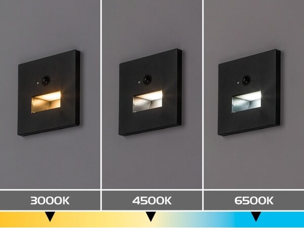 Rabalux 77197-LED Schodové svietidlo s pohybovým a súmrakovým senzorom LUNCA 1W/230V 3000/4500/6500K Čierna