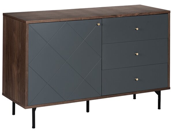 Komoda tmavé drevo čierna MDF kov 118 x 40 cm 3 zásuvky 1 skrinka úložný priestor škandinávsky štýl obývačka spálňa