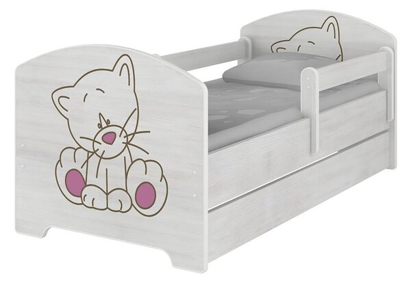 Baby Boo Detská posteľ Oskar Gravir Surf biela Mačka ružová 160x80 cm