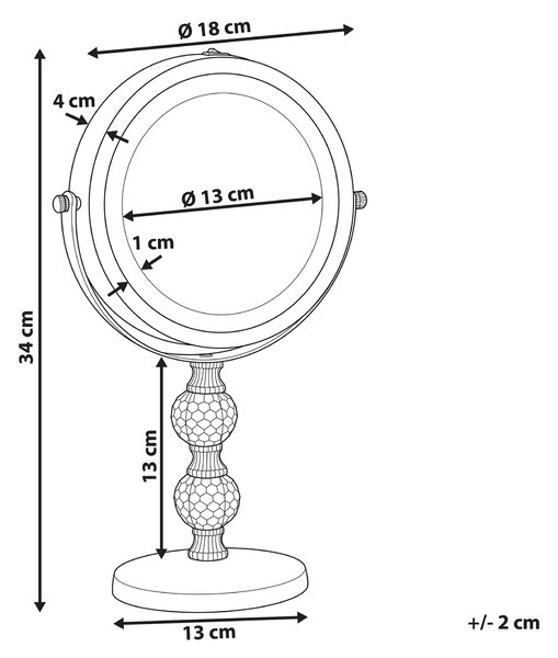 Zrkadlo na líčenie zlatý kovový rám ø 13 cm s LED osvetlením 1 x / 5 x zväčšenie obojstranné kozmetické zrkadielko