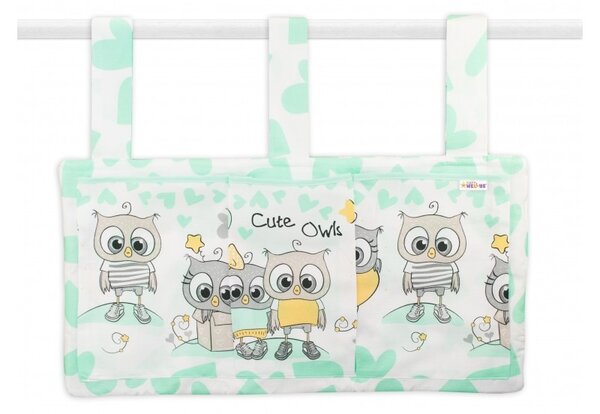 Baby Nellys Vreckár na postieľku Cute Owls - zelený