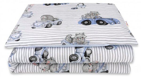 Baby Nellys 2-dielne bavlnené obliečky, Baby Car - modrá, 135 x 100 cm