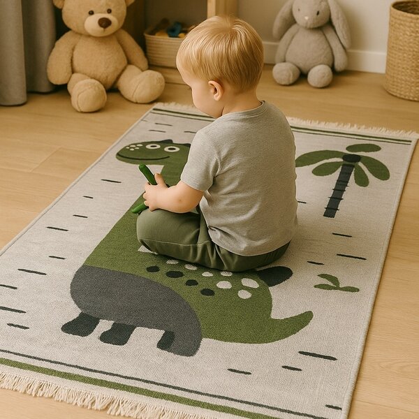 Praktik home , TRHÁK: Detský kusový koberec Natur Dinosaurus, 80x150, zelená, detská izba