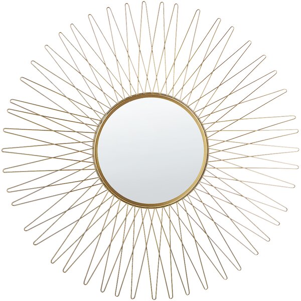 Nástenné zrkadlo zlaté kovové okrúhle 70 cm tvar slnka ornamenty glamour obývačka spálňa