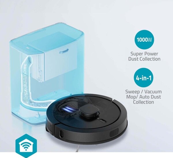 Nedis WIFIVCL002CBK - Inteligentný robotický vysávač s mopom Wi-Fi Tuya čierna + DO