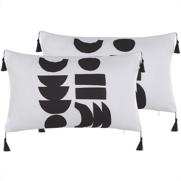 Sada 2 vankúšov biela a čierna obliečka polyester 30 x 50 cm dekoratívne vankúše geometrický vzor